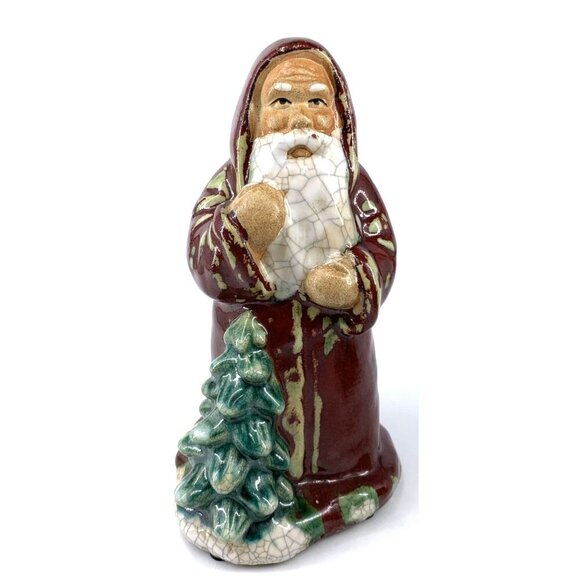 Crackle Santa Claus Christmas Figurine Decor 8" Ceramic Vintage - Picture 1 of 8